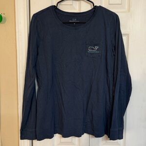 Vineyard Vines Long Sleeve Pocket Tee in Navy Blue Men Med happy hanukkah